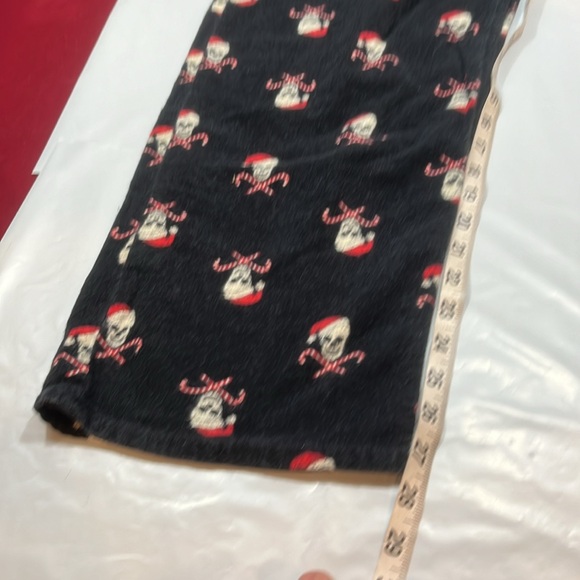 Lucky SKULL Santa HAT black flannel pants lounge CANDY CANES crossbones mens XL - Picture 7 of 14